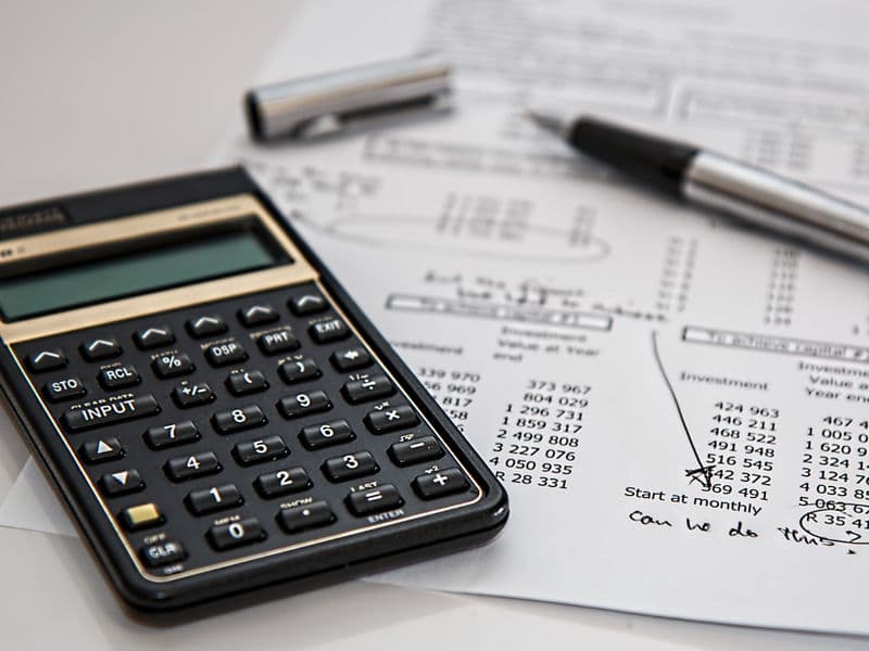 Calculator and financial documents